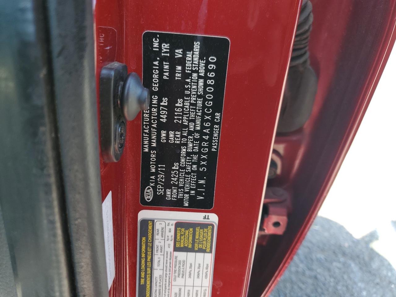 5XXGR4A6XCG008690 2012 Kia Optima Sx