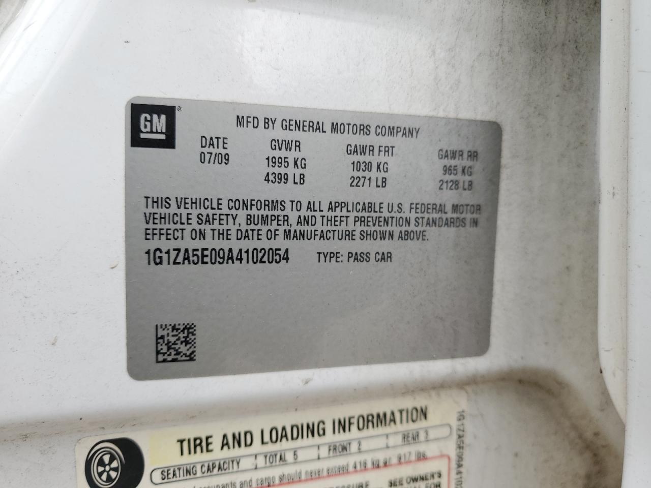 1G1ZA5E09A4102054 2010 Chevrolet Malibu Ls