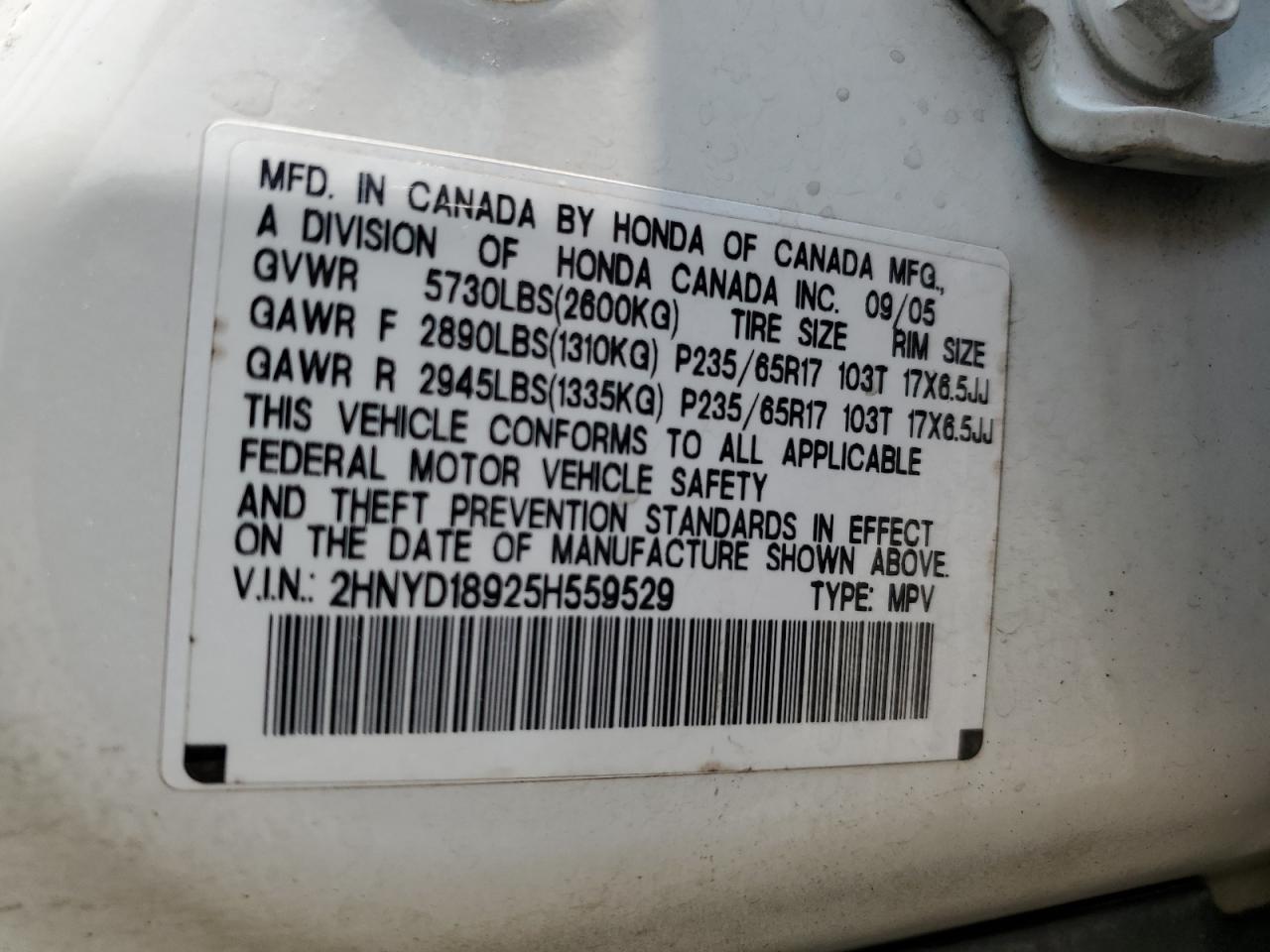 2HNYD18925H559529 2005 Acura Mdx Touring