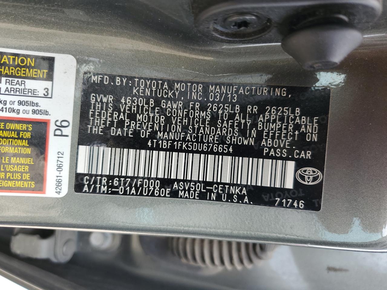 4T1BF1FK5DU676654 2013 Toyota Camry L