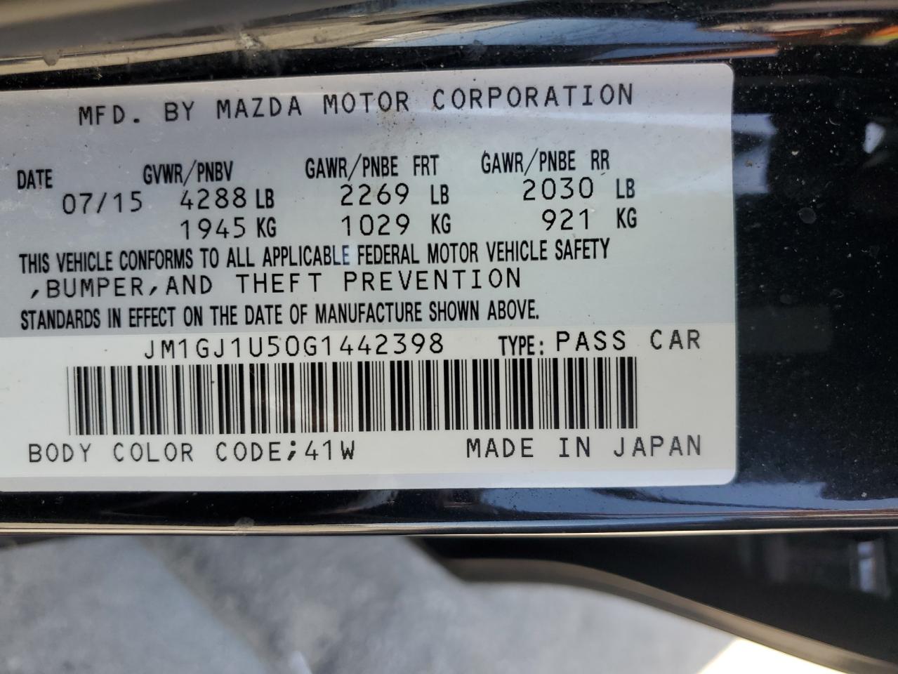 JM1GJ1U50G1442398 2016 Mazda 6 Sport