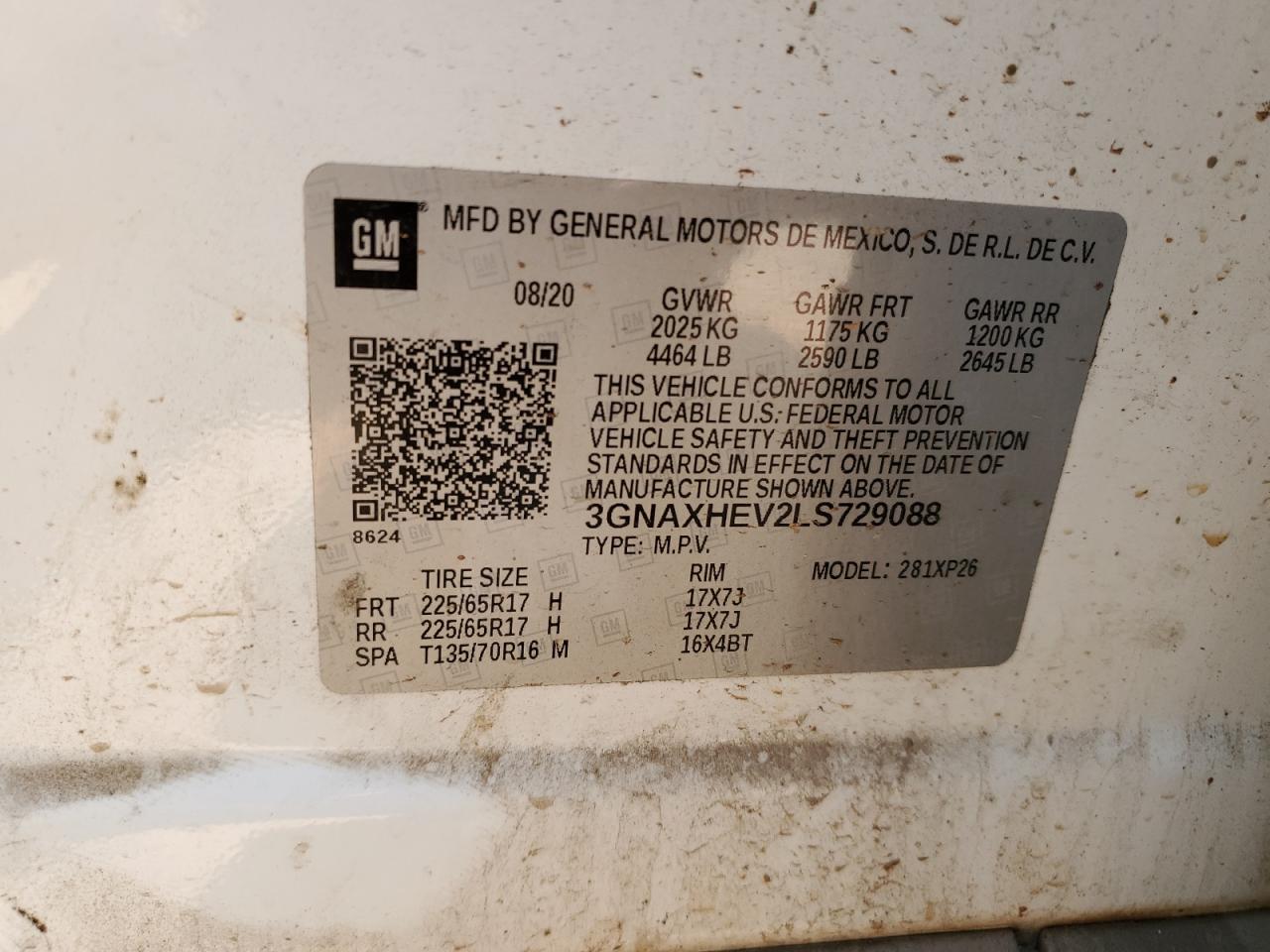 3GNAXHEV2LS729088 2020 Chevrolet Equinox Ls