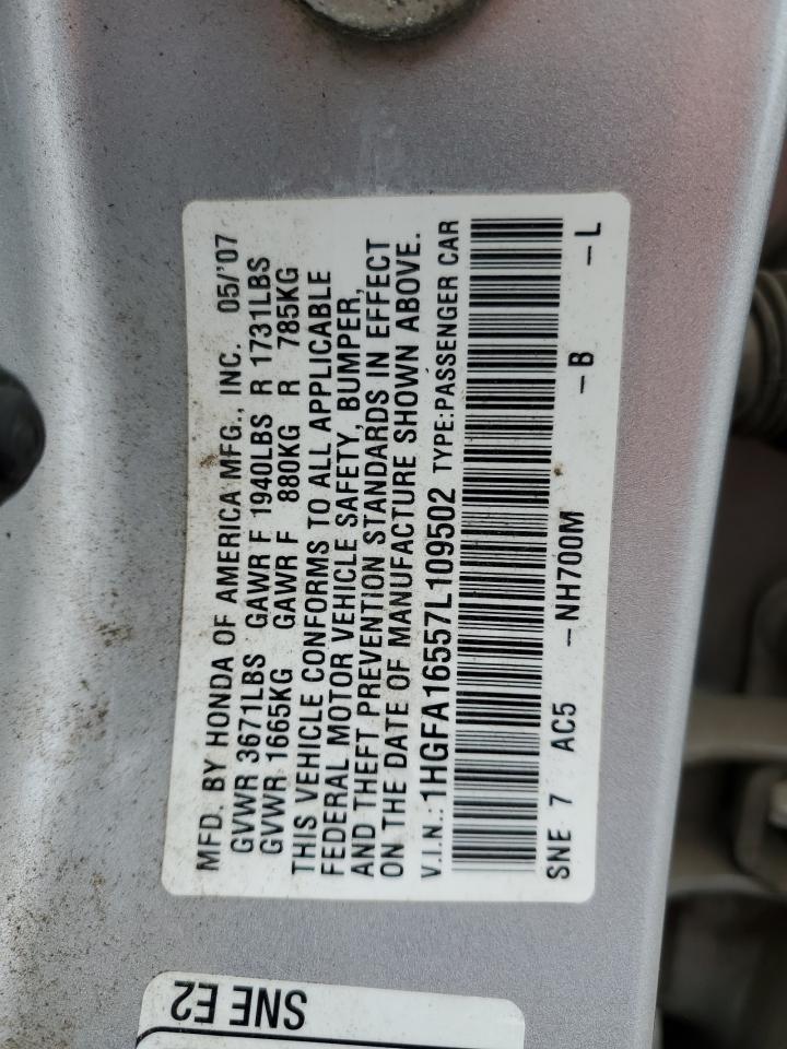 1HGFA16557L109502 2007 Honda Civic Lx