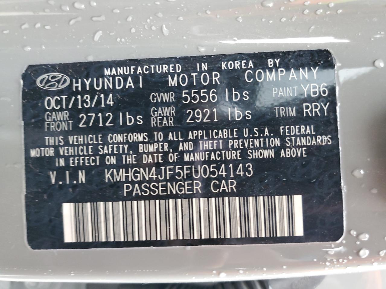 KMHGN4JF5FU054143 2015 Hyundai Genesis 5.0L