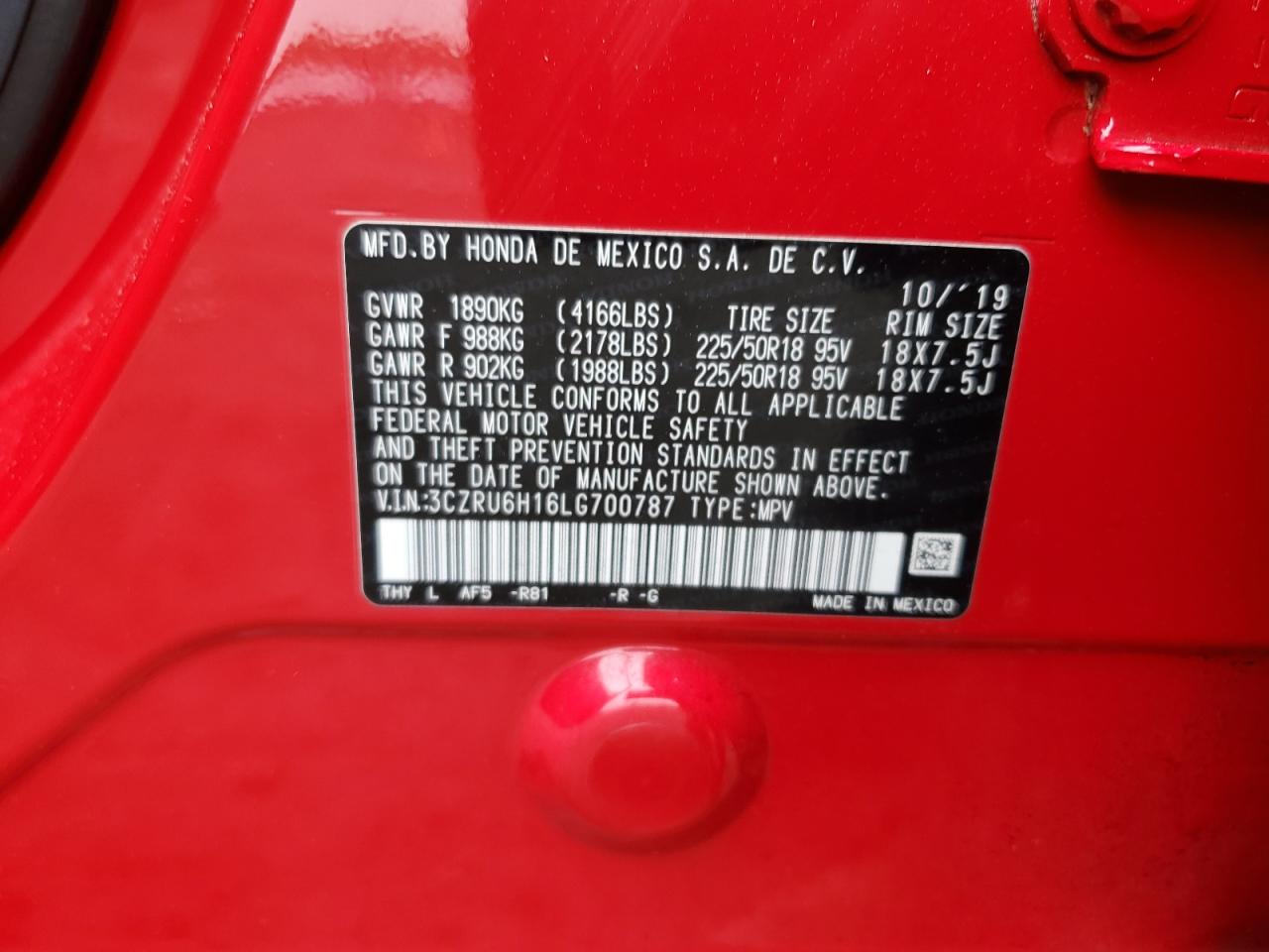 3CZRU6H16LG700787 2020 Honda Hr-V Sport