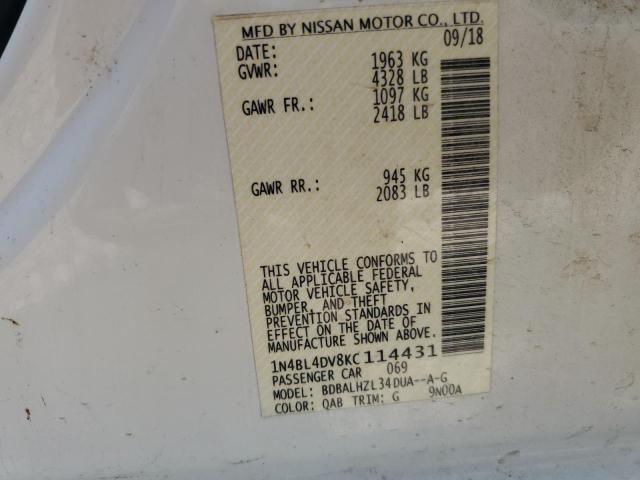2019 NISSAN ALTIMA SV - 1N4BL4DV8KC114431