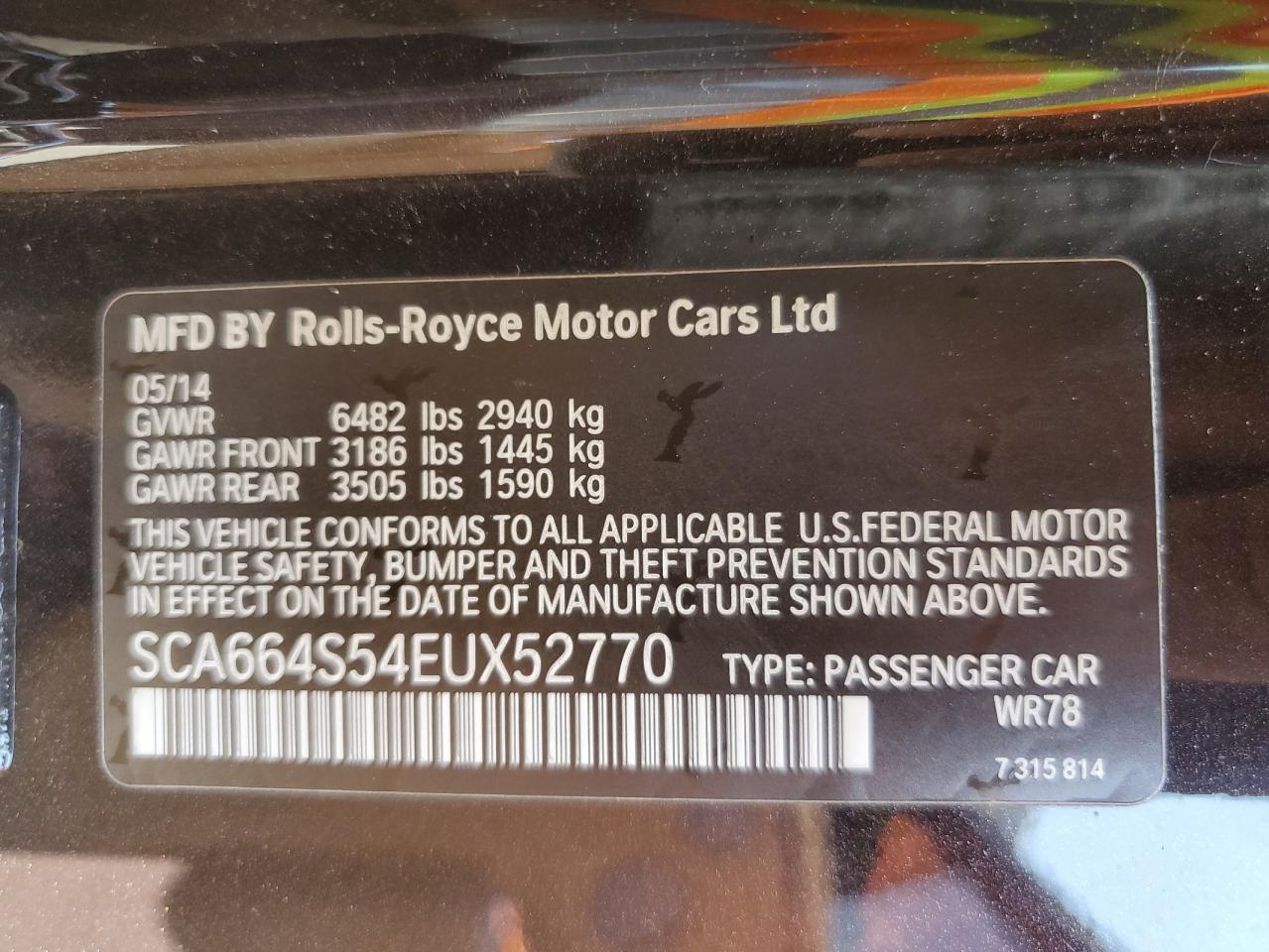 SCA664S54EUX52770 2014 Rolls-Royce Ghost