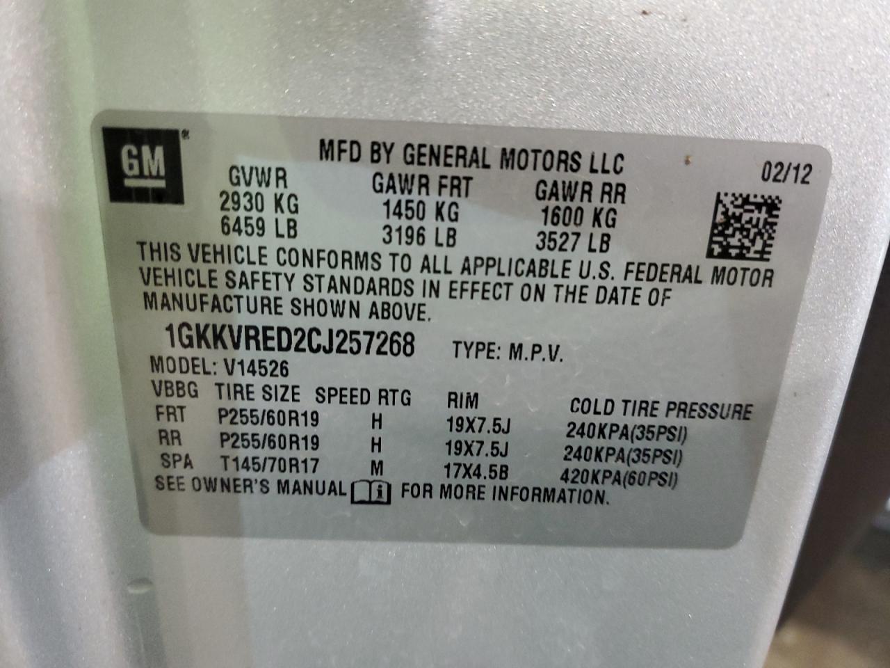 1GKKVRED2CJ257268 2012 GMC Acadia Slt-1