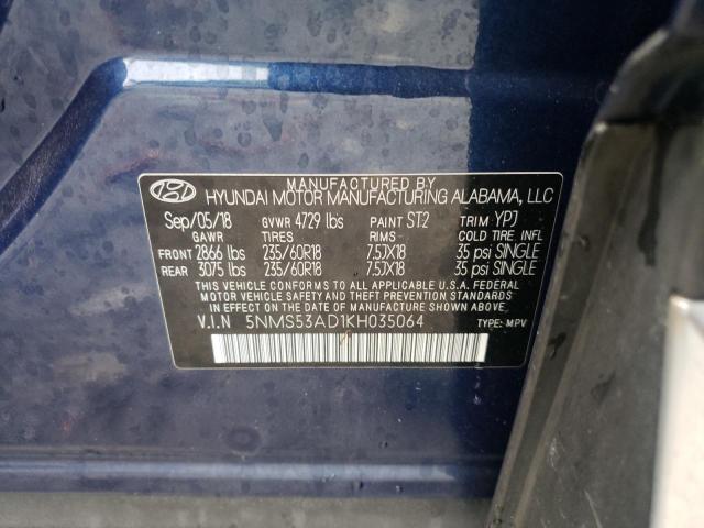 2019 Hyundai Santa Fe Limited VIN: 5NMS53AD1KH035064 Lot: 54757894