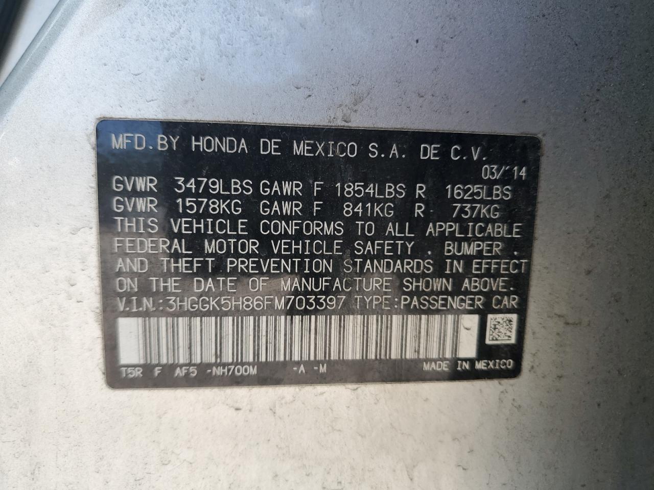 3HGGK5H86FM703397 2015 Honda Fit Ex