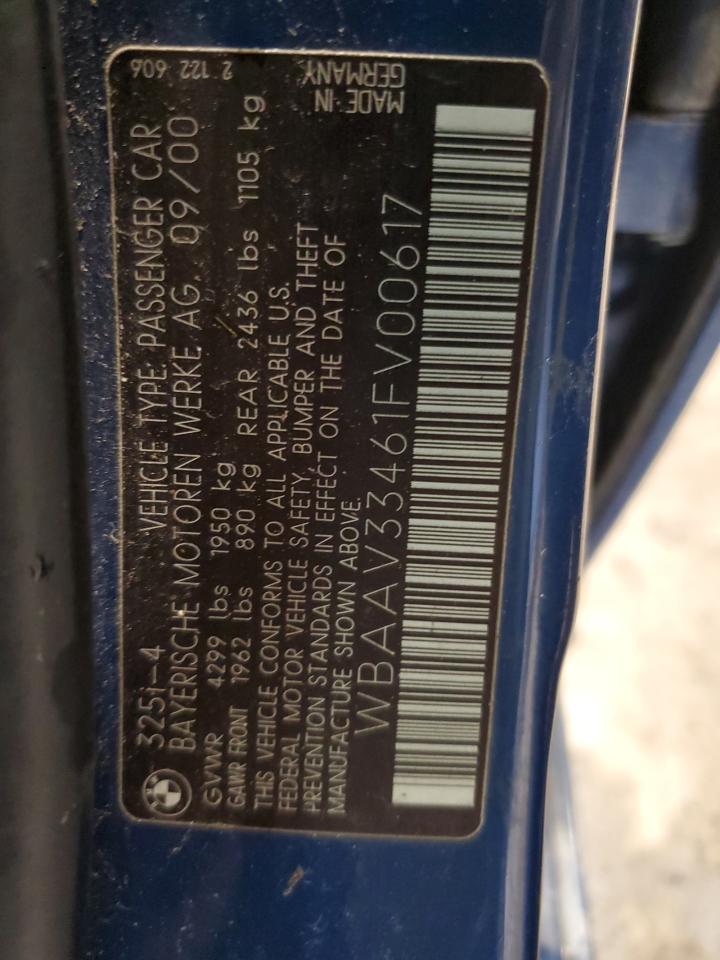 WBAAV33461FV00617 2001 BMW 325 I