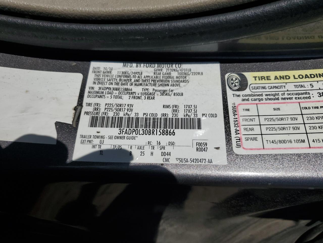 3FADP0L30BR158866 2011 Ford Fusion Hybrid