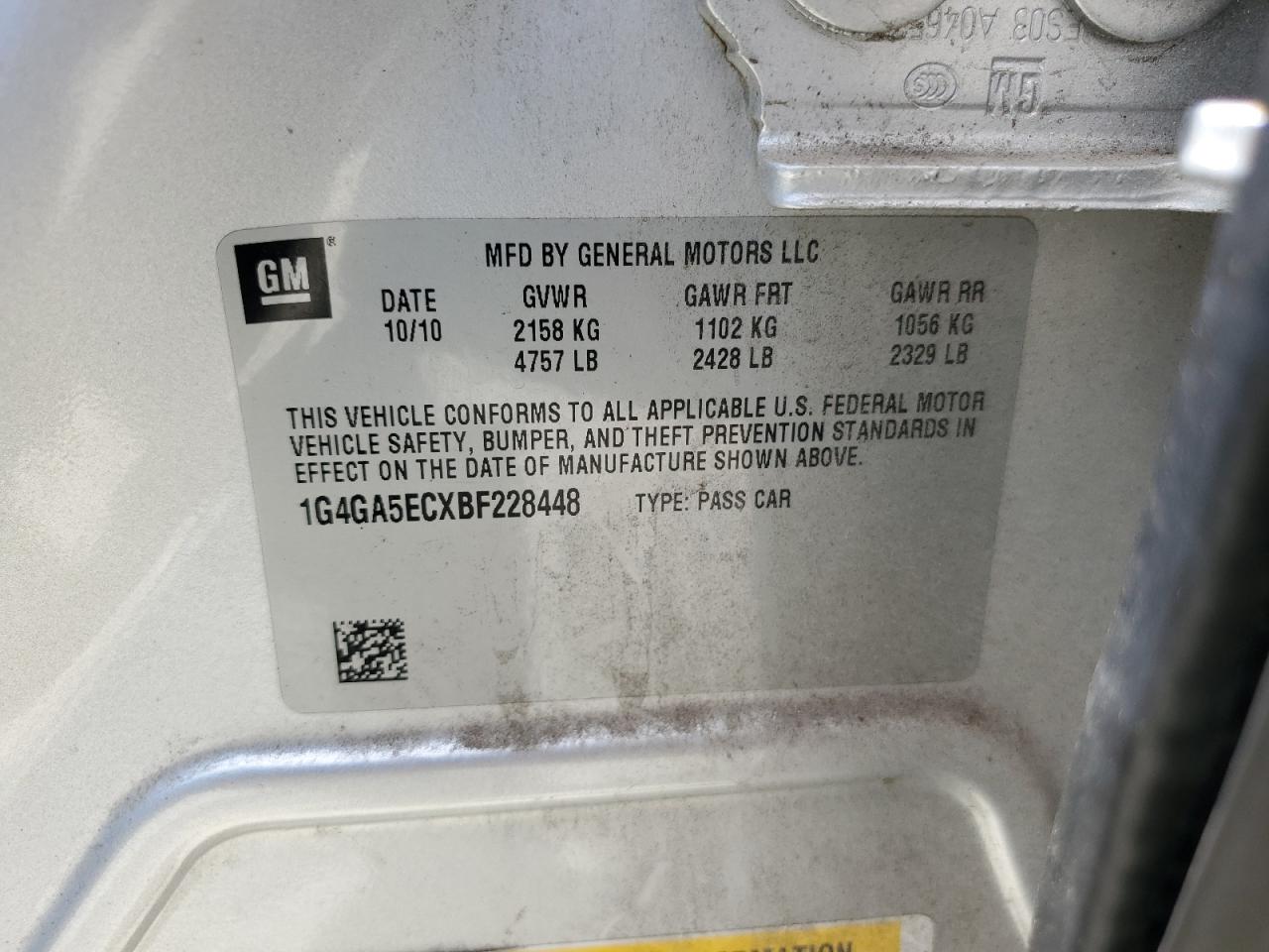 1G4GA5ECXBF228448 2011 Buick Lacrosse Cx