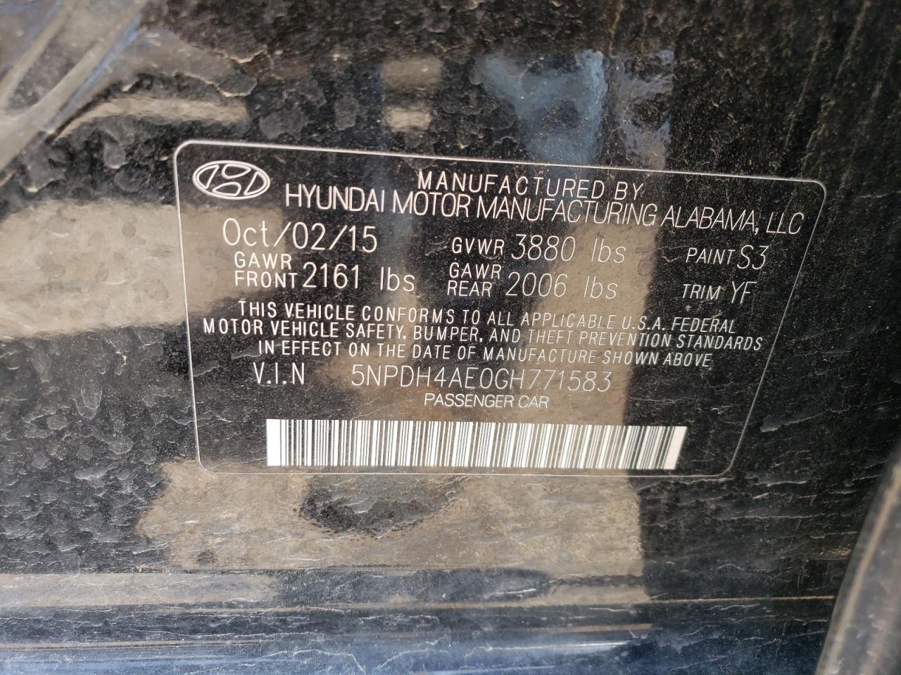 5NPDH4AE0GH771583 2016 Hyundai Elantra Se