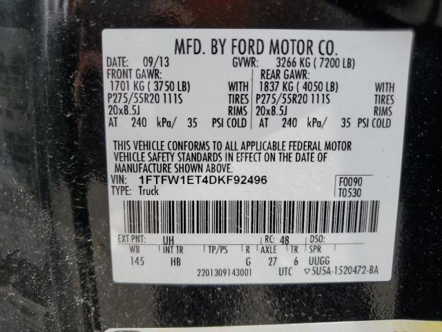 2013 Ford F150 Supercrew VIN: 1FTFW1ET4DKF92496 Lot: 52858094