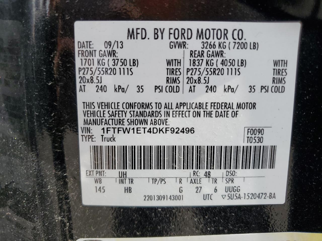 1FTFW1ET4DKF92496 2013 Ford F150 Supercrew