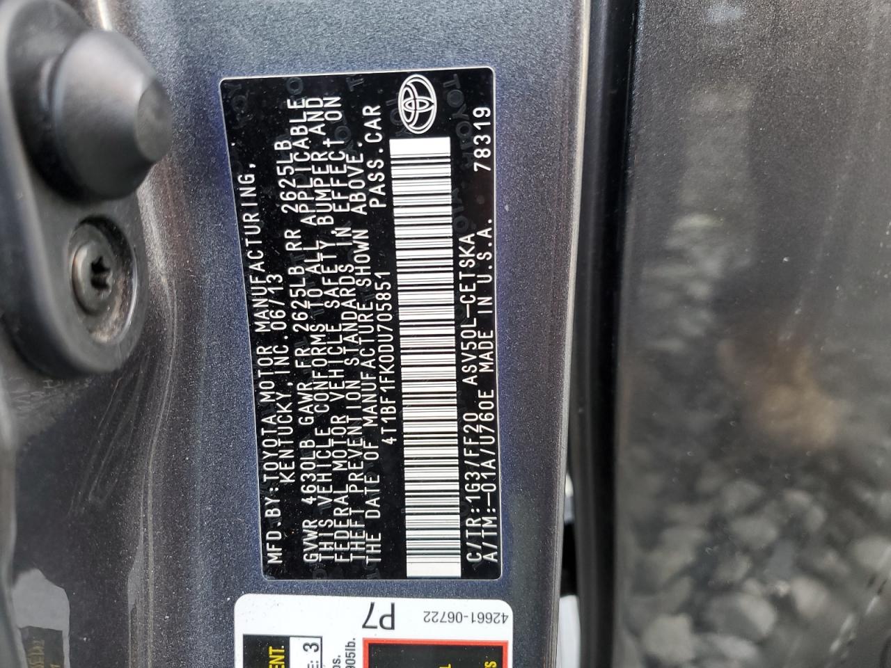 4T1BF1FK0DU705851 2013 Toyota Camry L