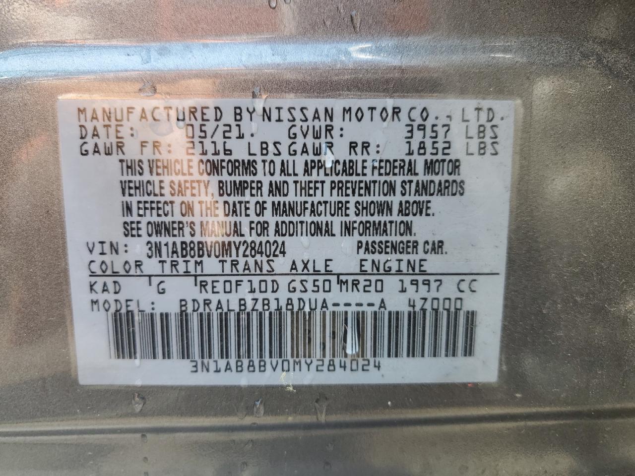 3N1AB8BV0MY284024 2021 Nissan Sentra S