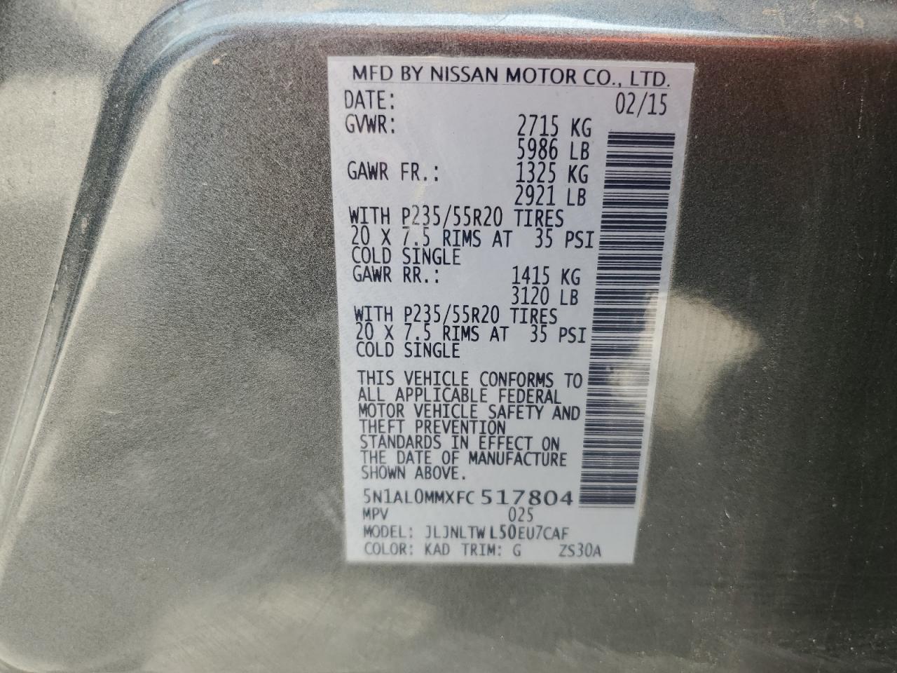 5N1AL0MMXFC517804 2015 Infiniti Qx60