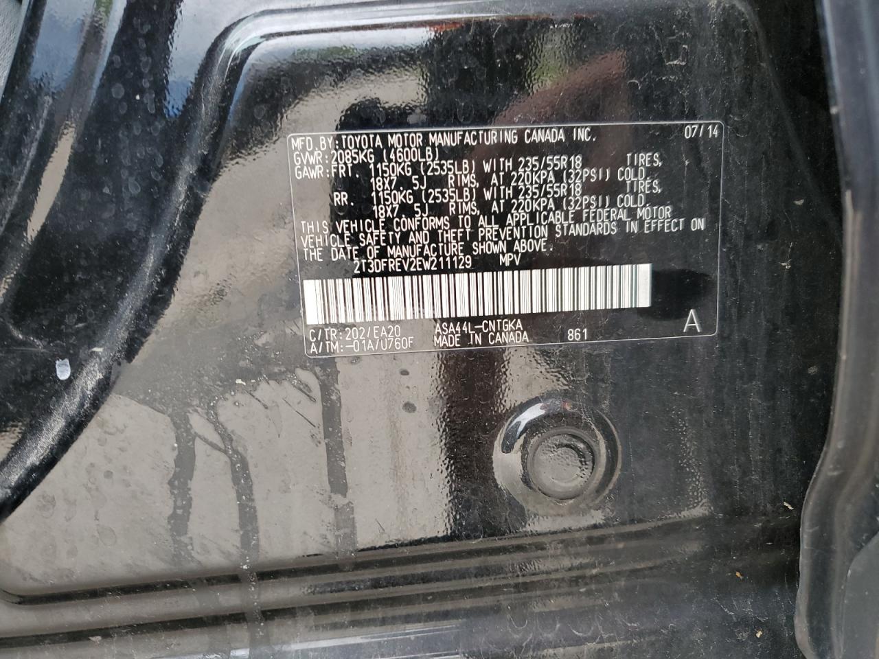 2T3DFREV2EW211129 2014 Toyota Rav4 Limited