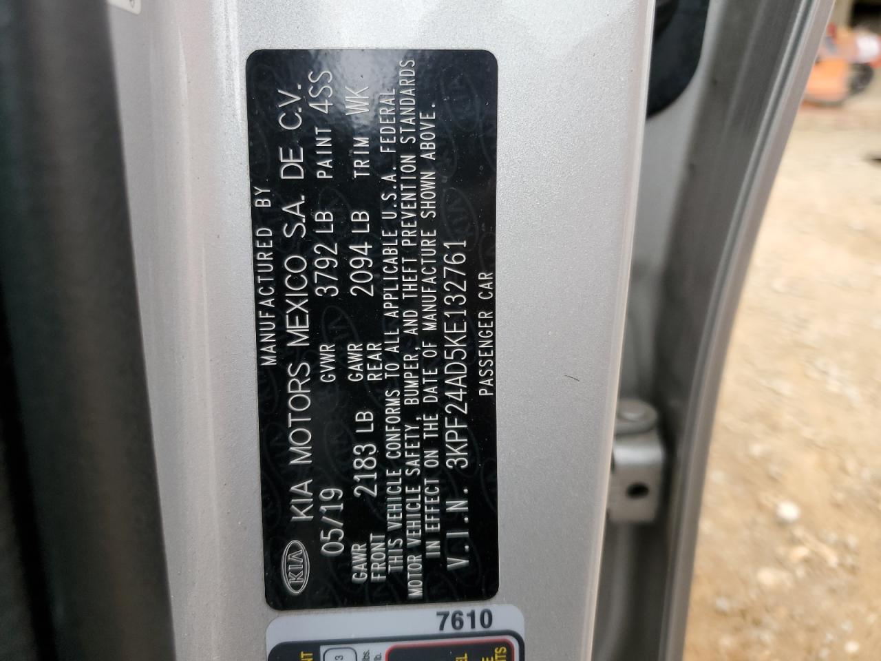 3KPF24AD5KE132761 2019 Kia Forte Fe