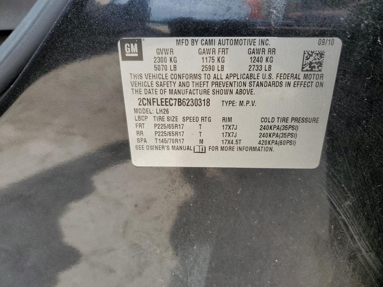 2CNFLEEC7B6230318 2011 Chevrolet Equinox Lt