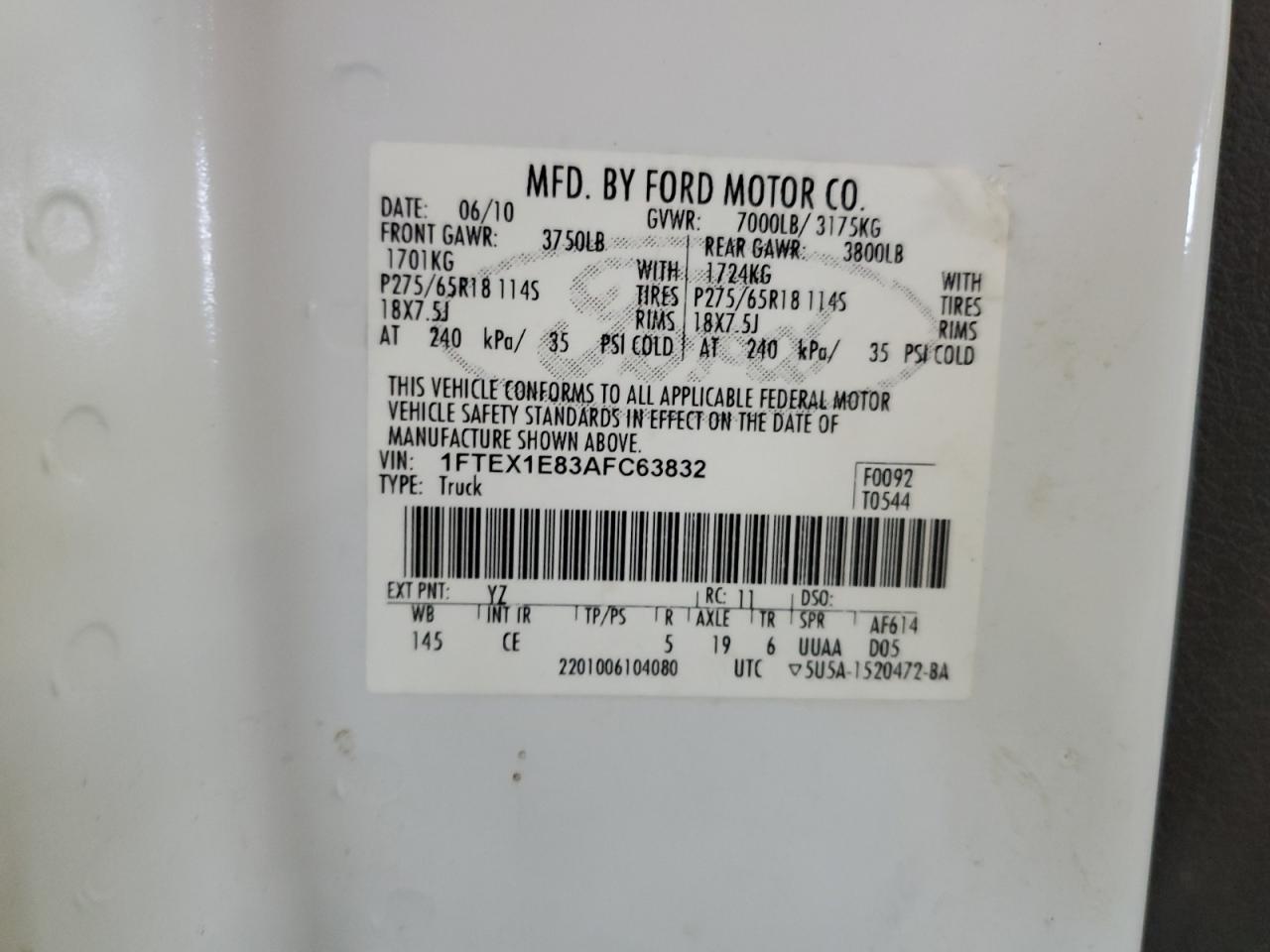 1FTEX1E83AFC63832 2010 Ford F150 Super Cab