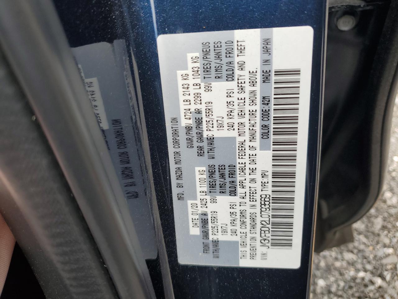 JM3KFBDM2L0793569 2020 Mazda Cx-5 Grand Touring