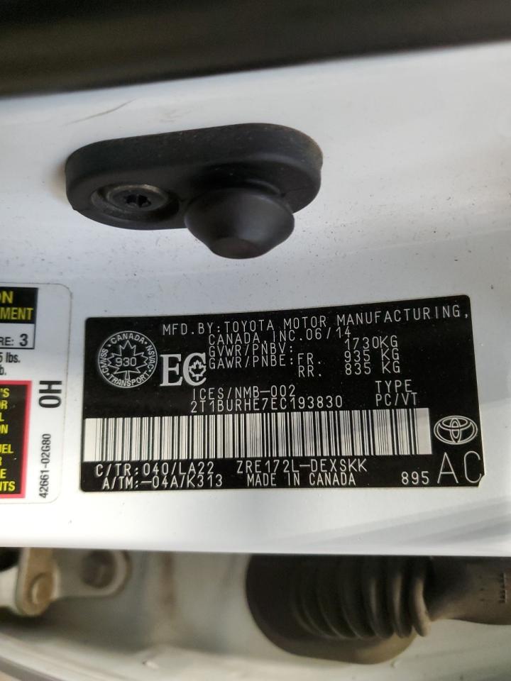 2T1BURHE7EC193830 2014 Toyota Corolla L