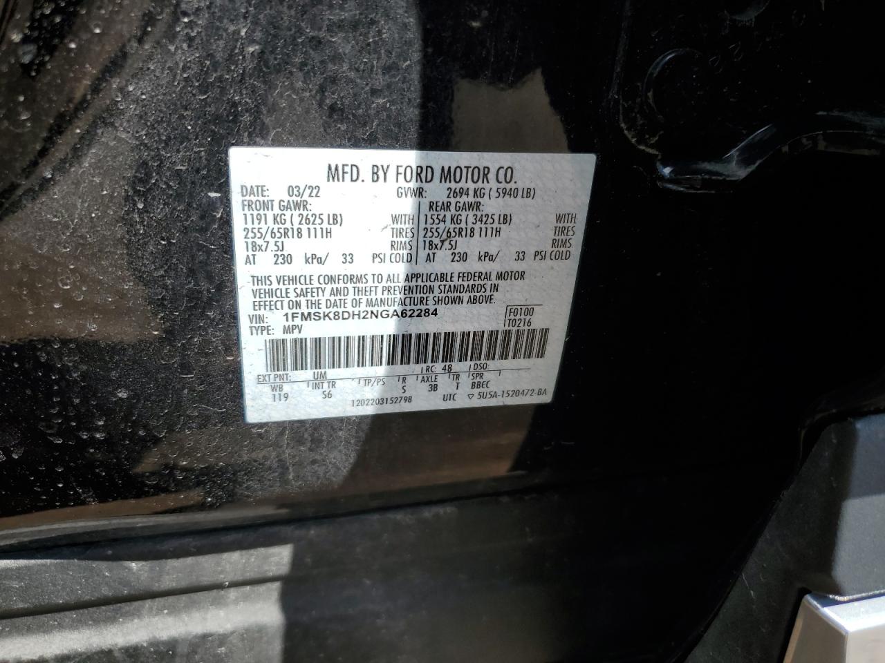 1FMSK8DH2NGA62284 2022 Ford Explorer Xlt