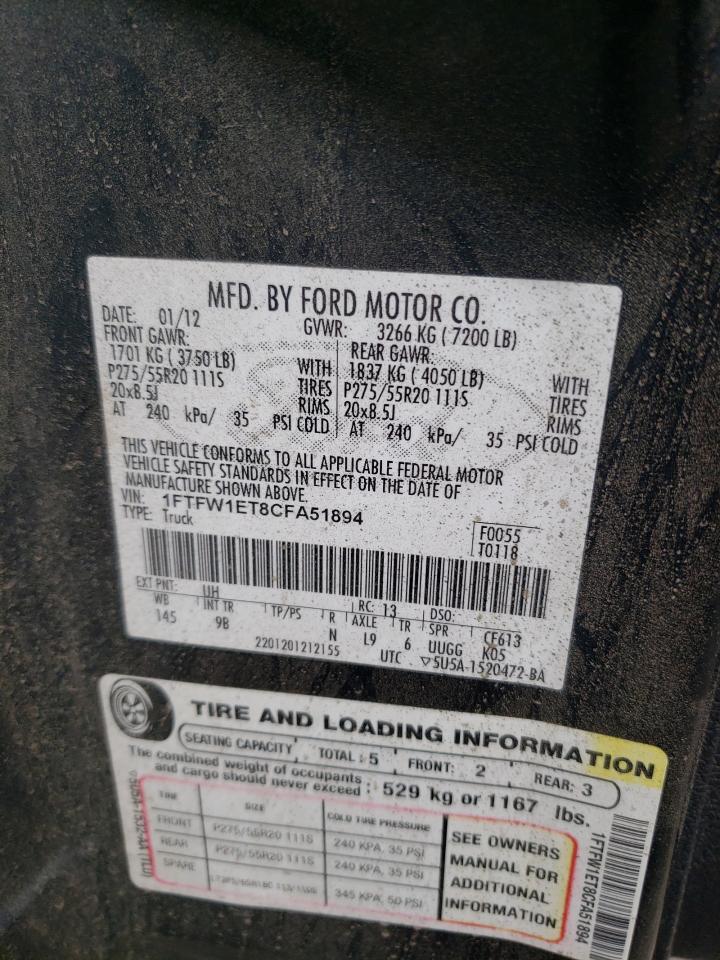 1FTFW1ET8CFA51894 2012 Ford F150 Supercrew