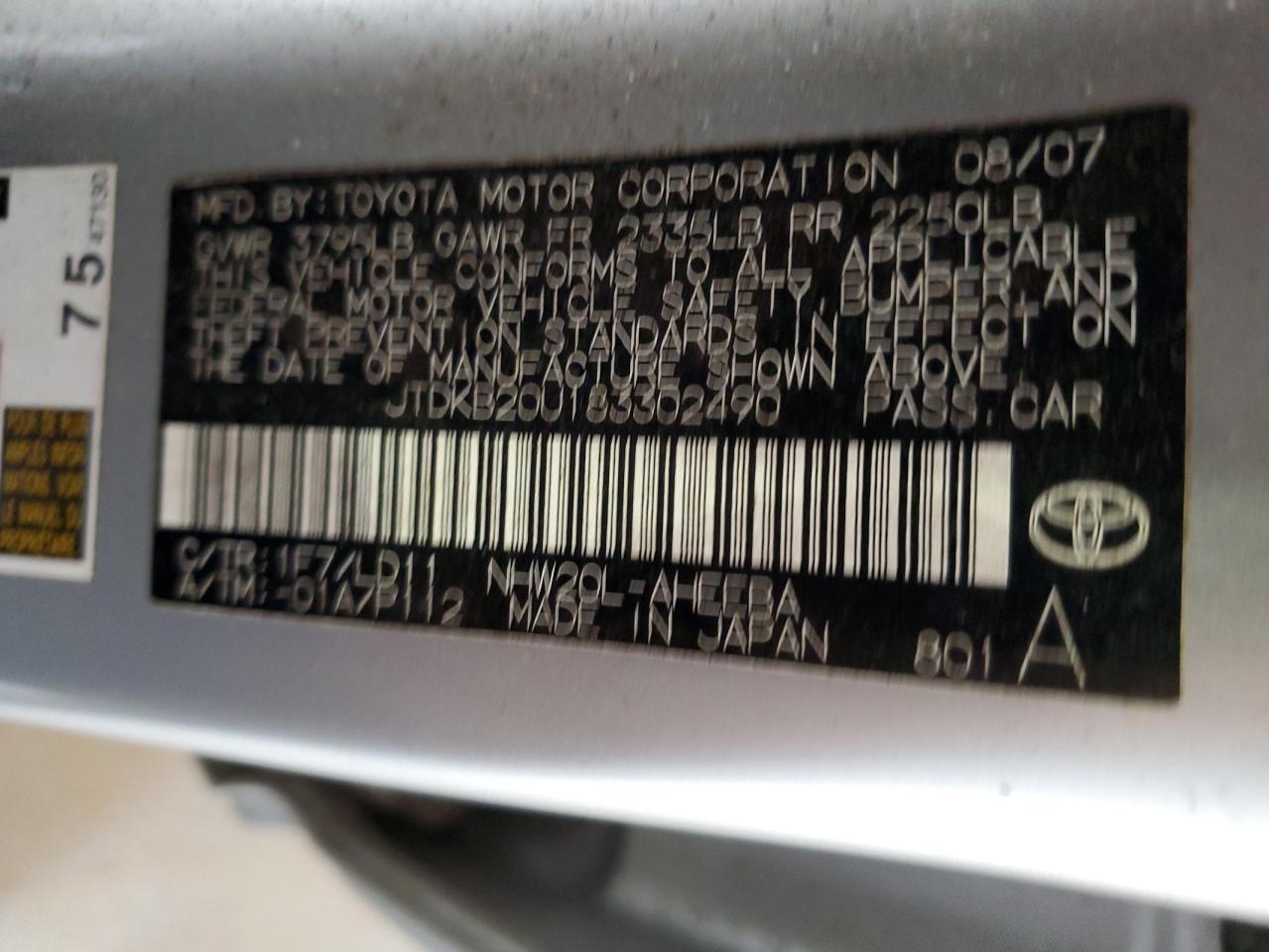 JTDKB20U183302490 2008 Toyota Prius