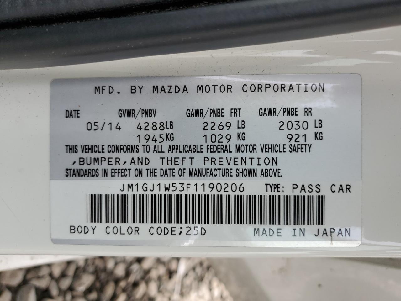 JM1GJ1W53F1190206 2015 Mazda 6 Grand Touring