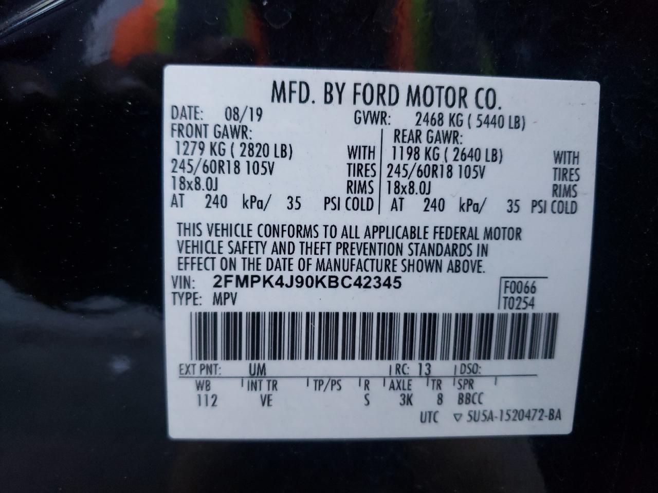 2FMPK4J90KBC42345 2019 Ford Edge Sel