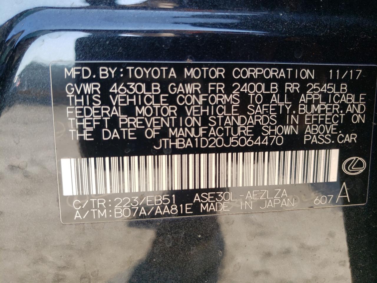 JTHBA1D20J5064470 2018 Lexus Is 300