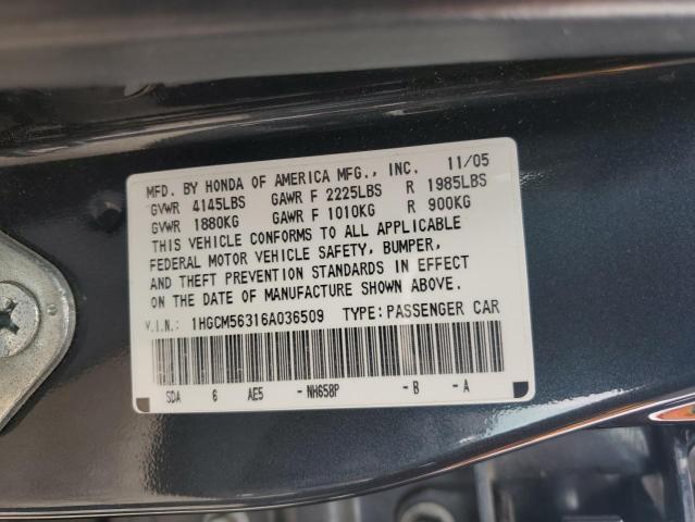 2006 Honda Accord Se VIN: 1HGCM56316A036509 Lot: 53500494