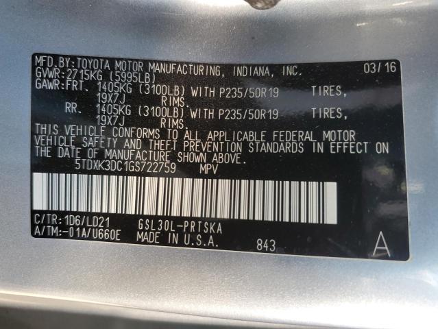 5TDXK3DC1GS722759 2016 TOYOTA SIENNA - Image 13