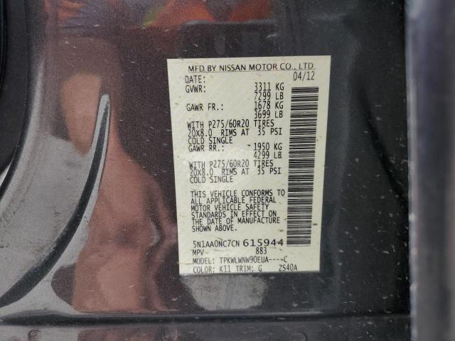 2012 Nissan Armada Sv VIN: 5N1AA0NC7CN615944 Lot: 56692184