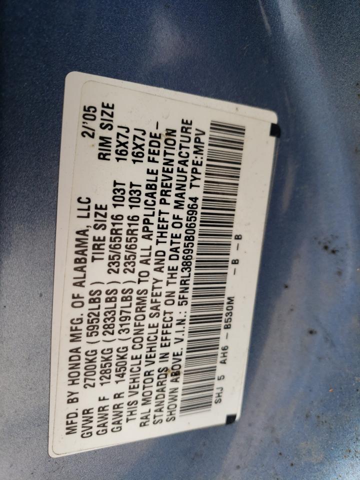 5FNRL38695B065964 2005 Honda Odyssey Exl