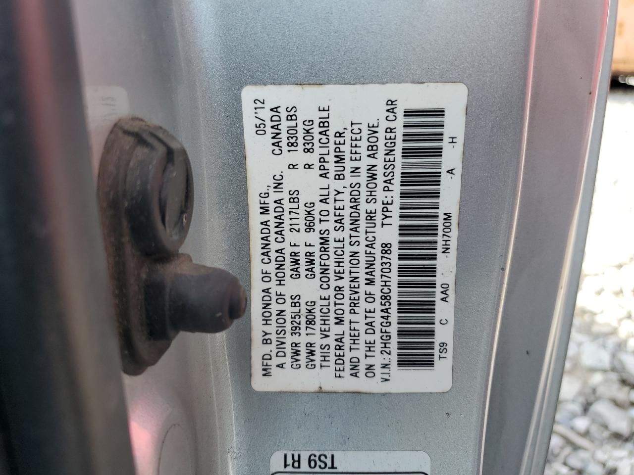 2HGFG4A58CH703788 2012 Honda Civic Si