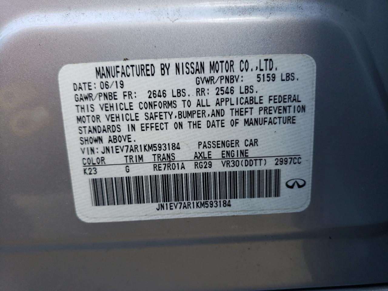 JN1EV7AR1KM593184 2019 Infiniti Q50 Luxe