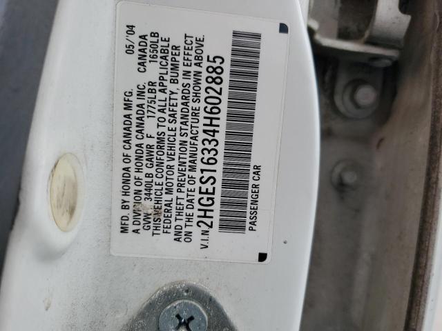 2004 Honda Civic Dx Vp VIN: 2HGES16334H602885 Lot: 54959764