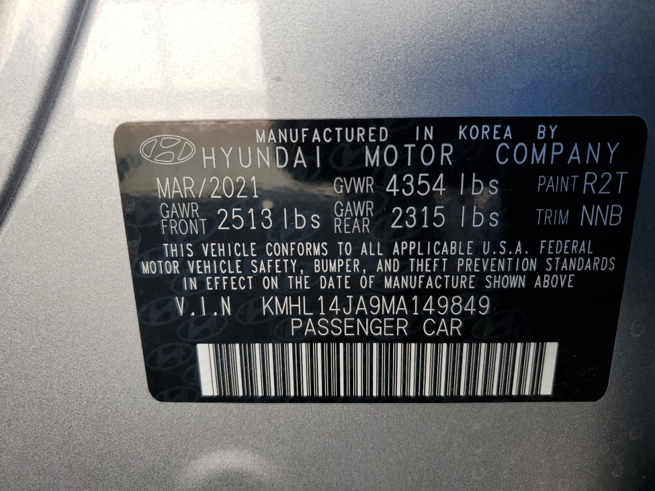 KMHL14JA9MA149849 2021 Hyundai Sonata Sel