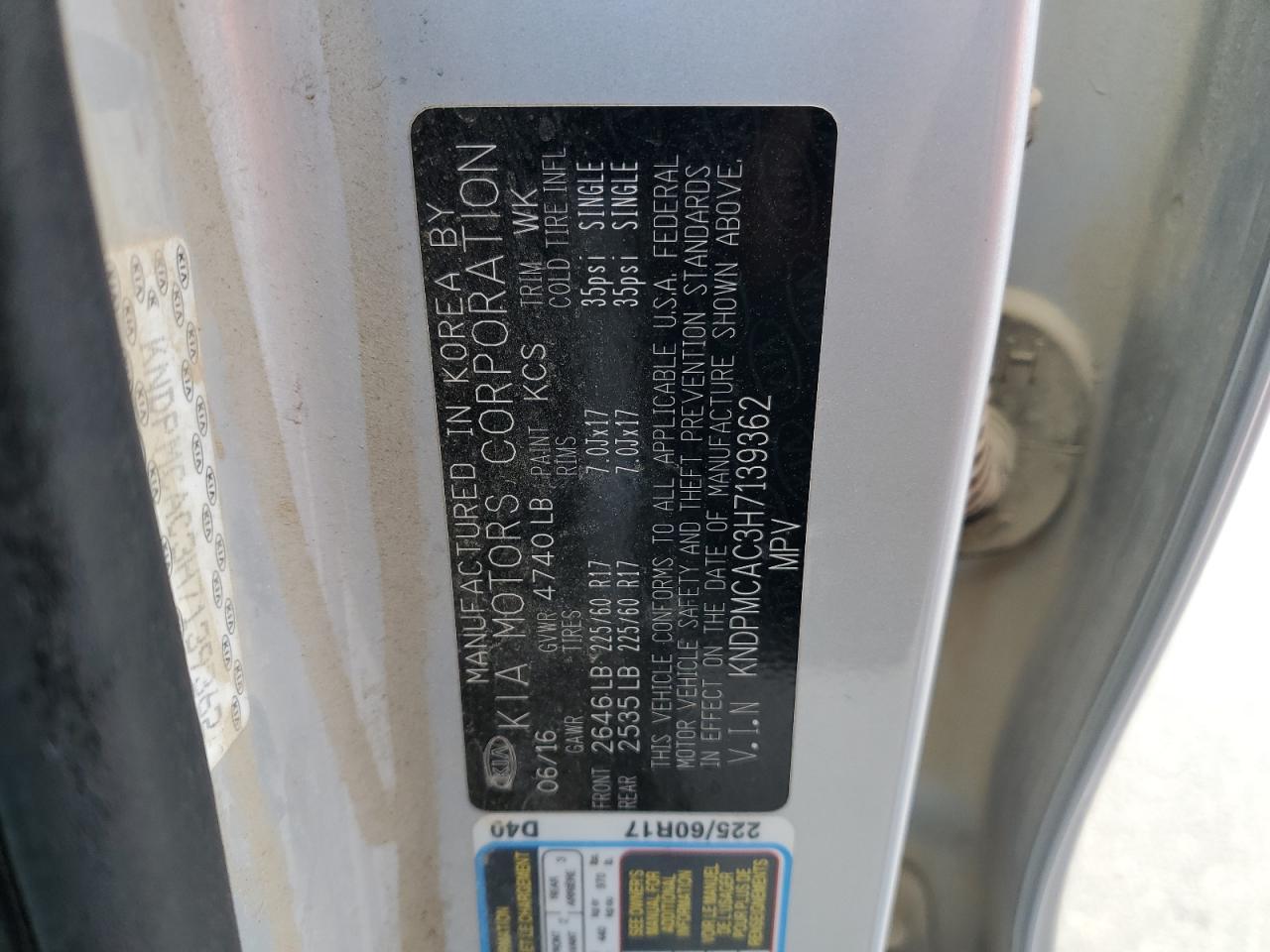 KNDPMCAC3H7139362 2017 Kia Sportage Lx