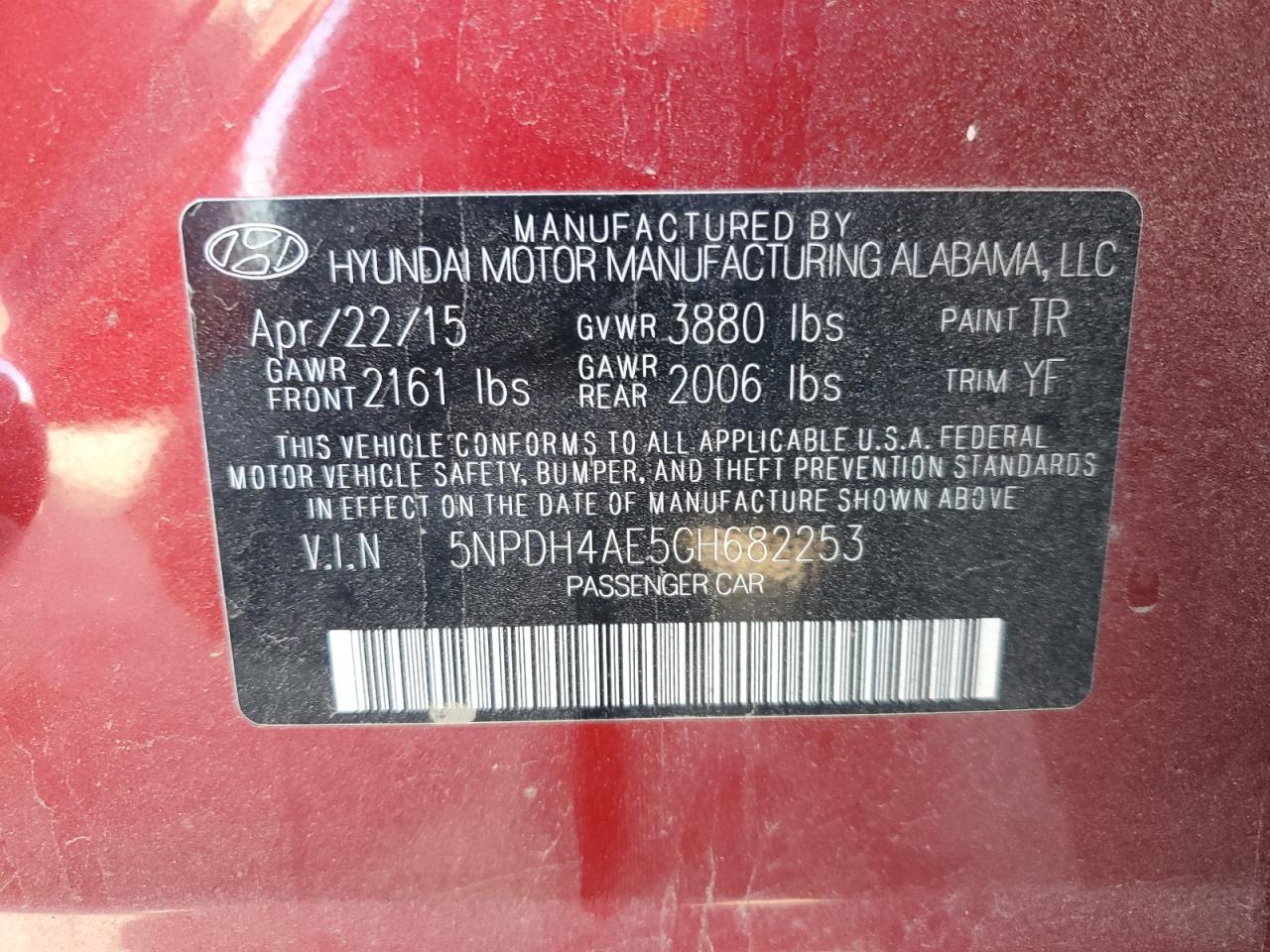 5NPDH4AE5GH682253 2016 Hyundai Elantra Se