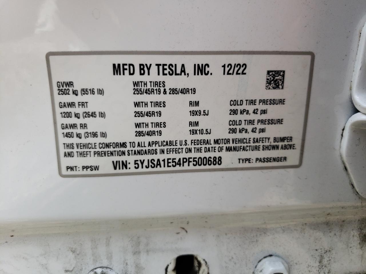 5YJSA1E54PF500688 2023 Tesla Model S