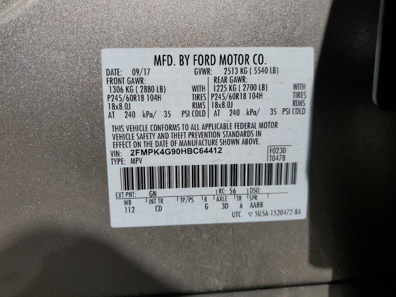 2FMPK4G90HBC64412 2017 Ford Edge Se