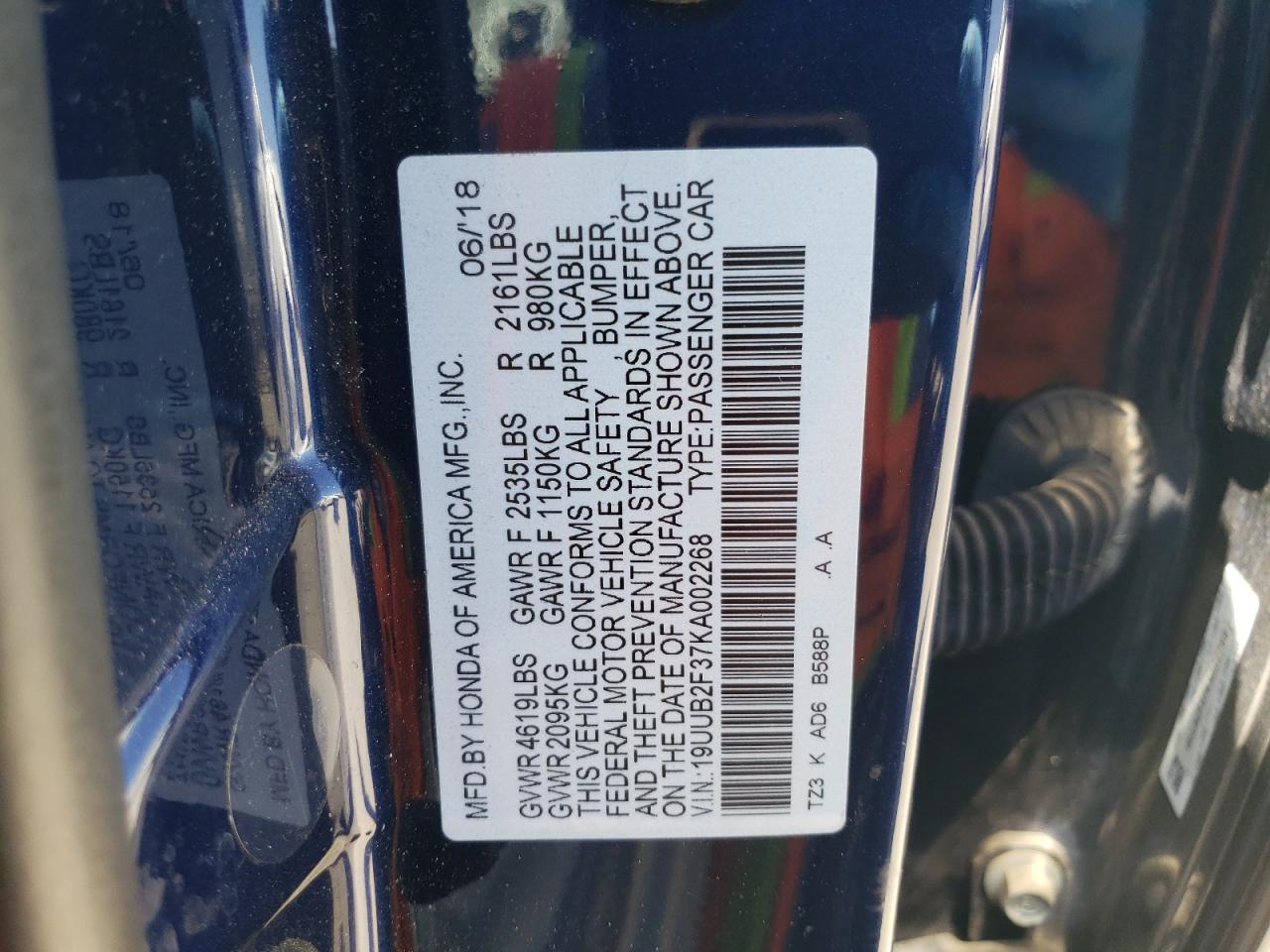 19UUB2F37KA002268 2019 Acura Tlx