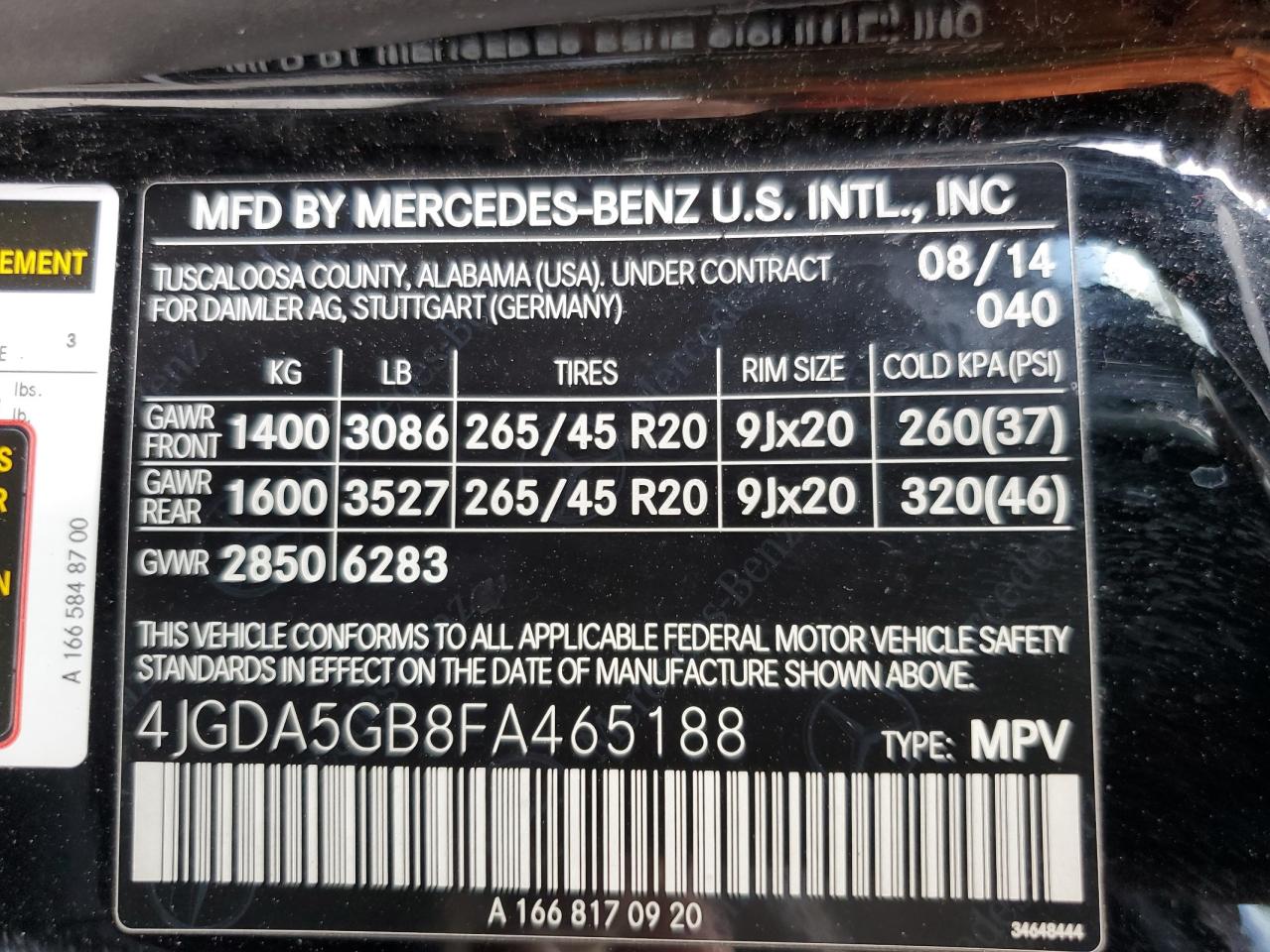 4JGDA5GB8FA465188 2015 Mercedes-Benz Ml 400 4Matic