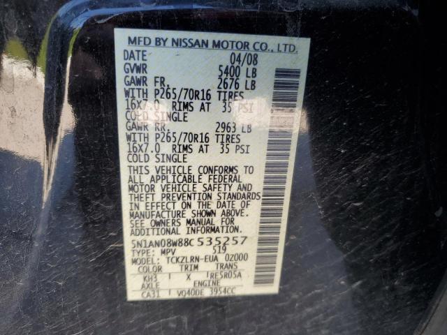 2008 Nissan Xterra Off Road VIN: 5N1AN08W88C535257 Lot: 57254634